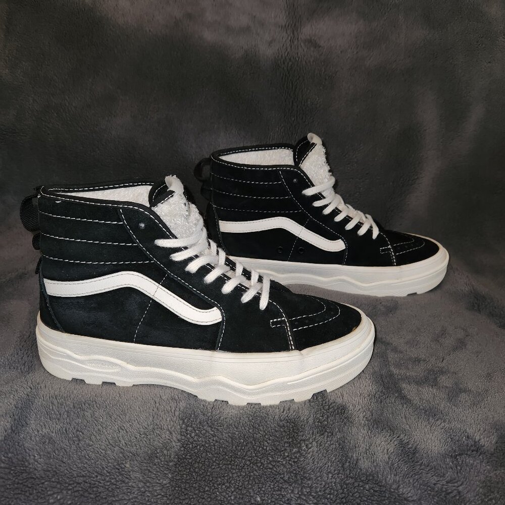 Vans Black and White High-Top suede and fuzzy Sneakers